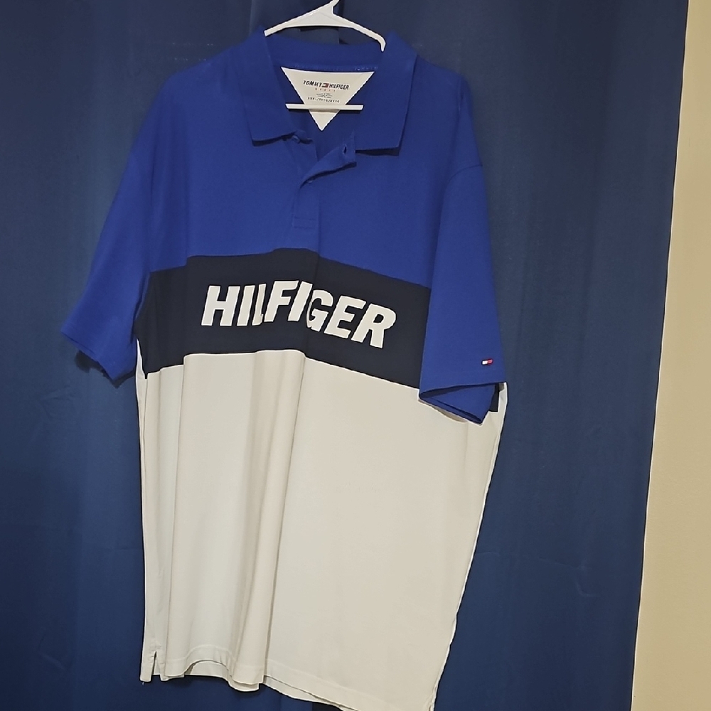 Tommy Hilfiger Mens Blue, Navy, and White Polo Shirt